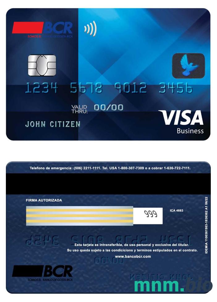 Costa Rica BCR bank visa biznes karta przykład w formacie PSD